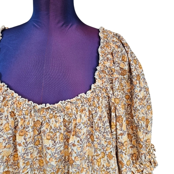 Old Navy Peach Floral Print Square Neck Smocked Back Top Size 4X Women's F15‎ - Picture 2 of 8